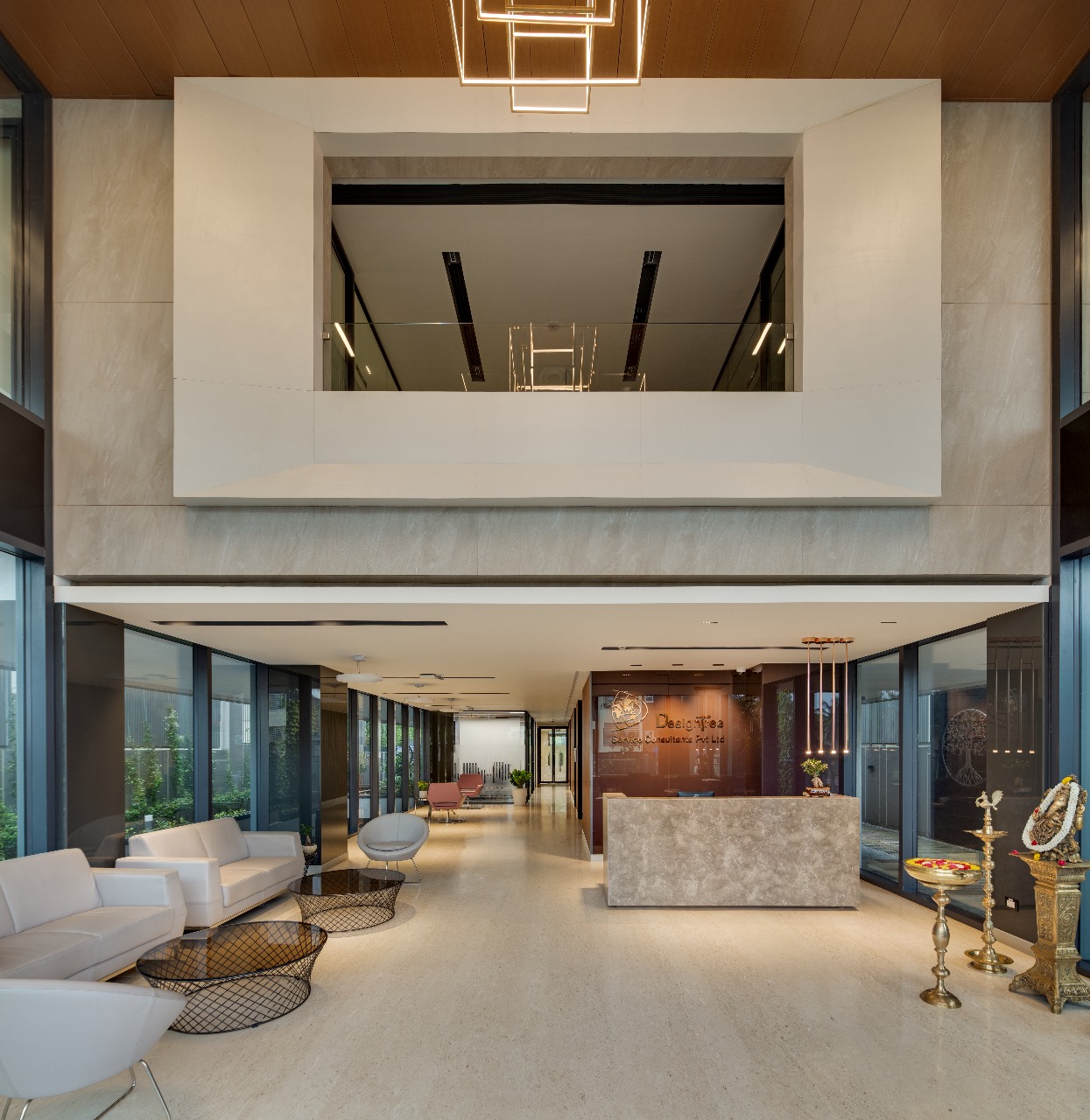 Blue Beam corporate lobby photography showing reception finishes and architectural detailing