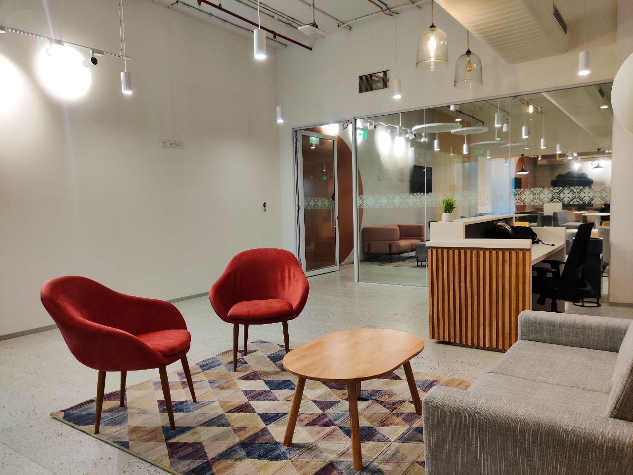Informal seating area in Blue Beam’s office interior photography
